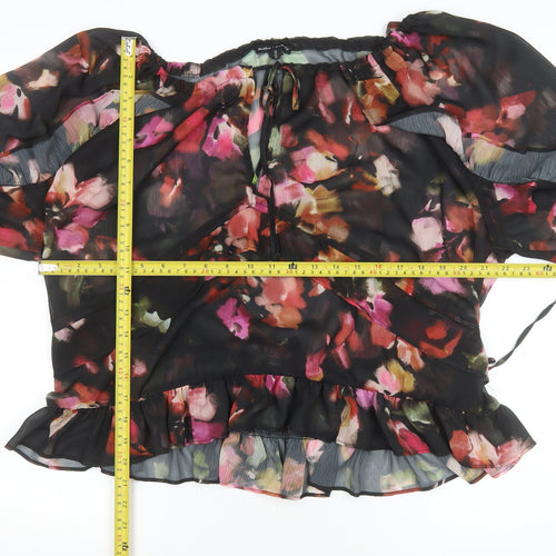River Island Womens Multicoloured Floral Chiffon Ruffle Wrap Blouse Size 16