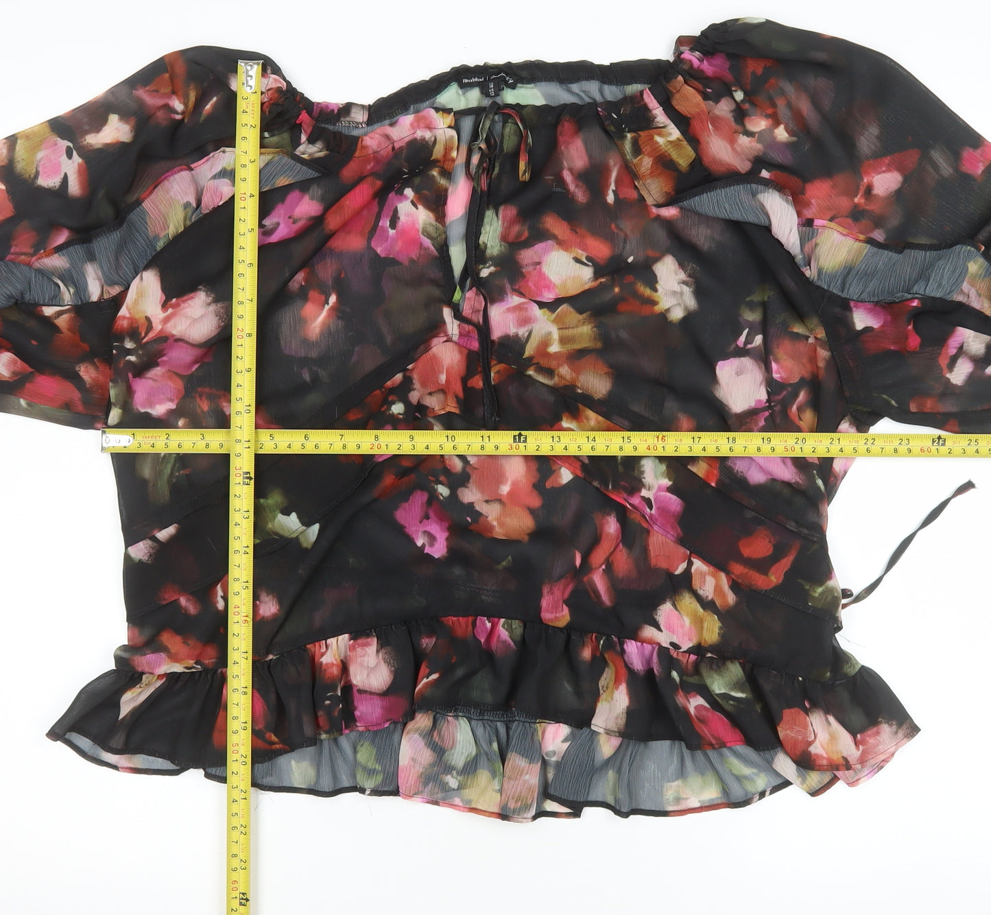 River Island Womens Multicoloured Floral Chiffon Ruffle Wrap Blouse Size 16