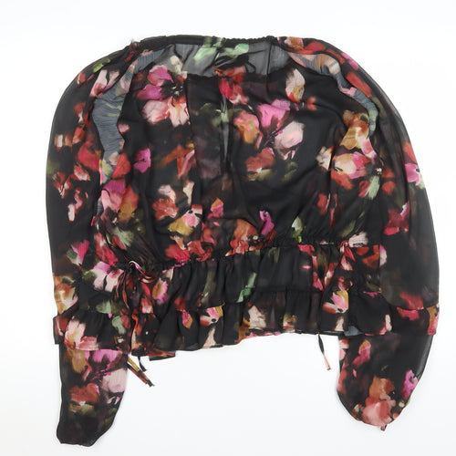River Island Womens Multicoloured Floral Chiffon Ruffle Wrap Blouse Size 16