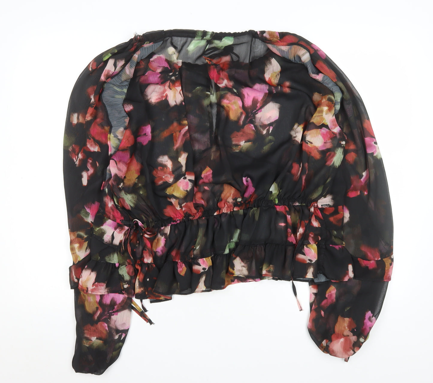 River Island Womens Multicoloured Floral Chiffon Ruffle Wrap Blouse Size 16