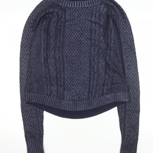 French Connection Womens Navy Cable Knit Cotton Pullover Sweater XS