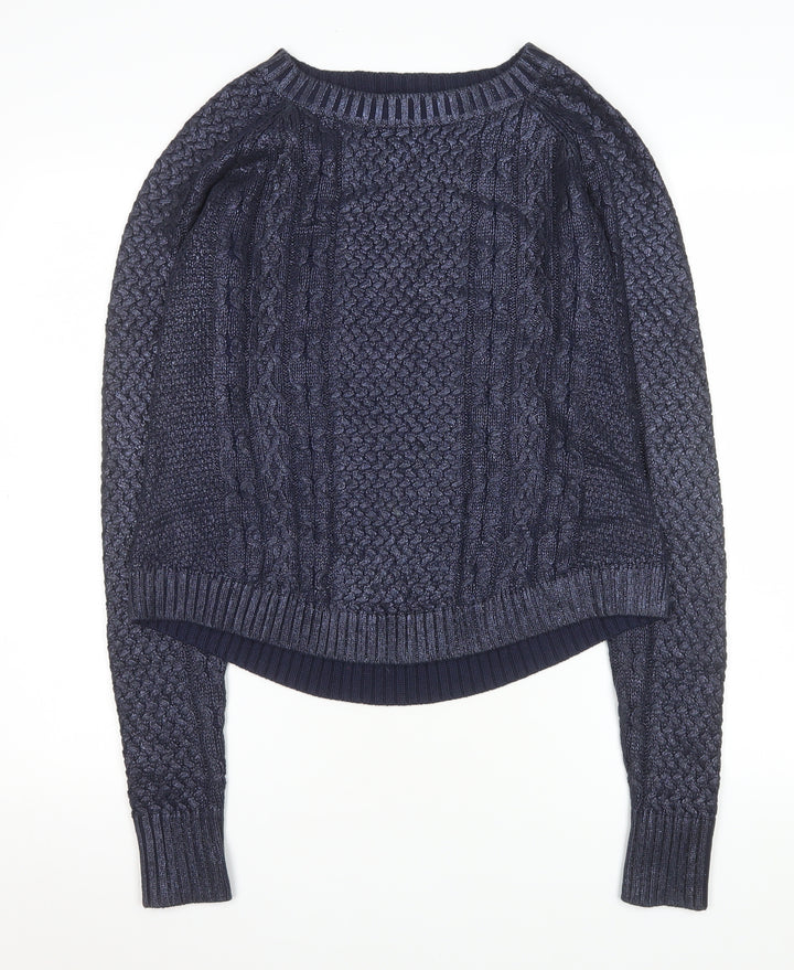 French Connection Womens Navy Cable Knit Cotton Pullover Sweater XS