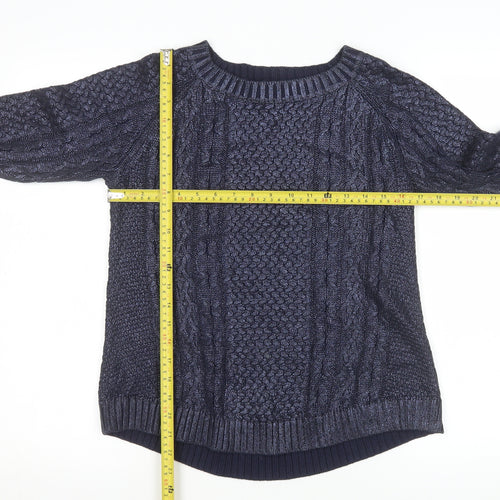 French Connection Womens Navy Cable Knit Cotton Pullover Sweater XS