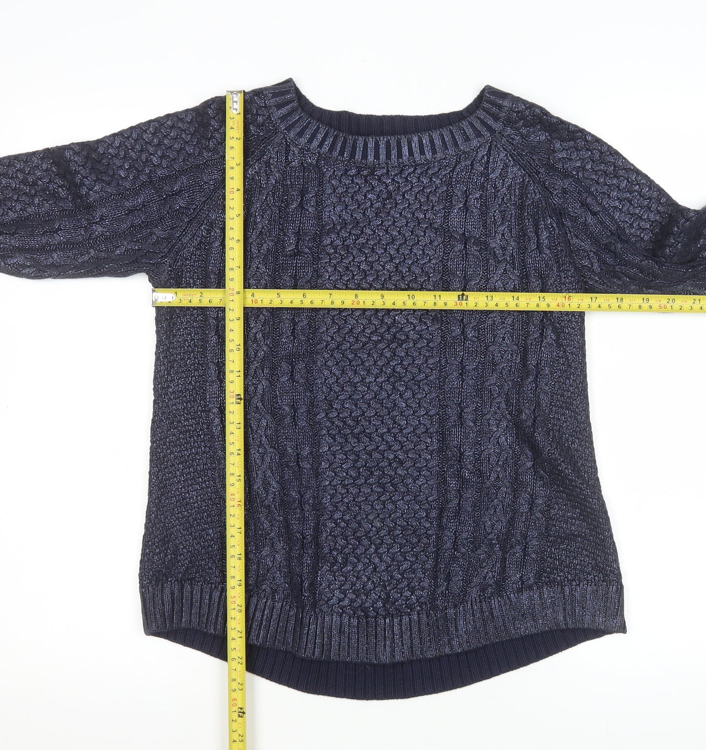 French Connection Womens Navy Cable Knit Cotton Pullover Sweater XS