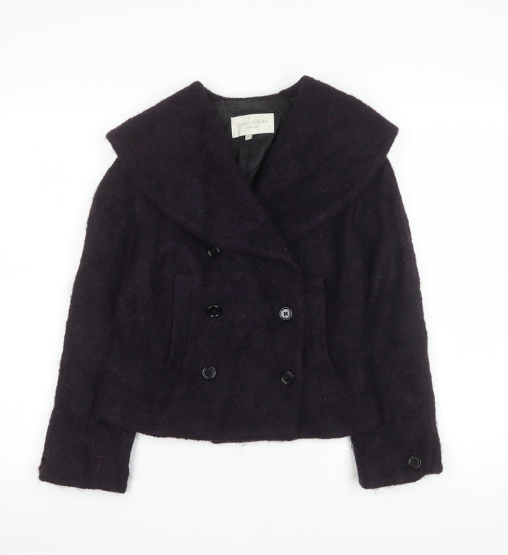 Ronit Zilkha Women’s Purple Wool Mohair Blend Short Pea Coat Jacket Size 10