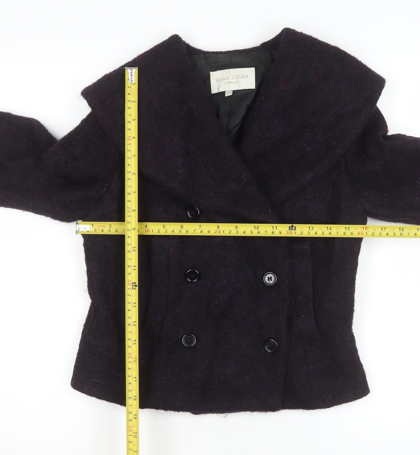 Ronit Zilkha Women’s Purple Wool Mohair Blend Short Pea Coat Jacket Size 10