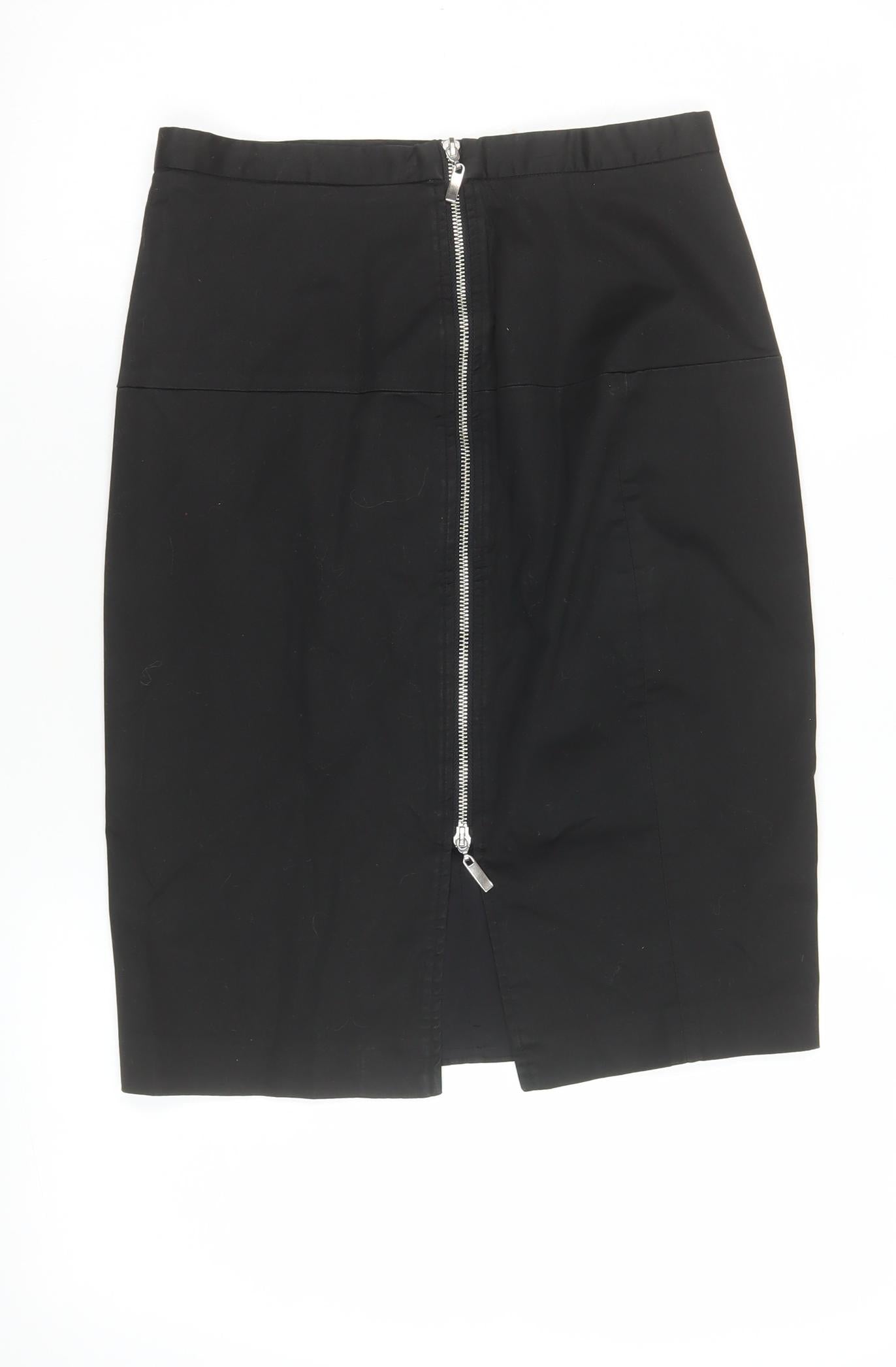 French Connection Women's Black Cotton Zip Pencil Skirt Size 10