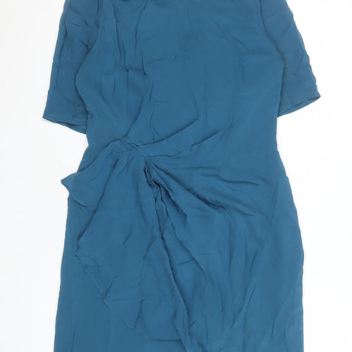 Whistles Women's Blue Silk Sheath Knee Length Dress Size 14