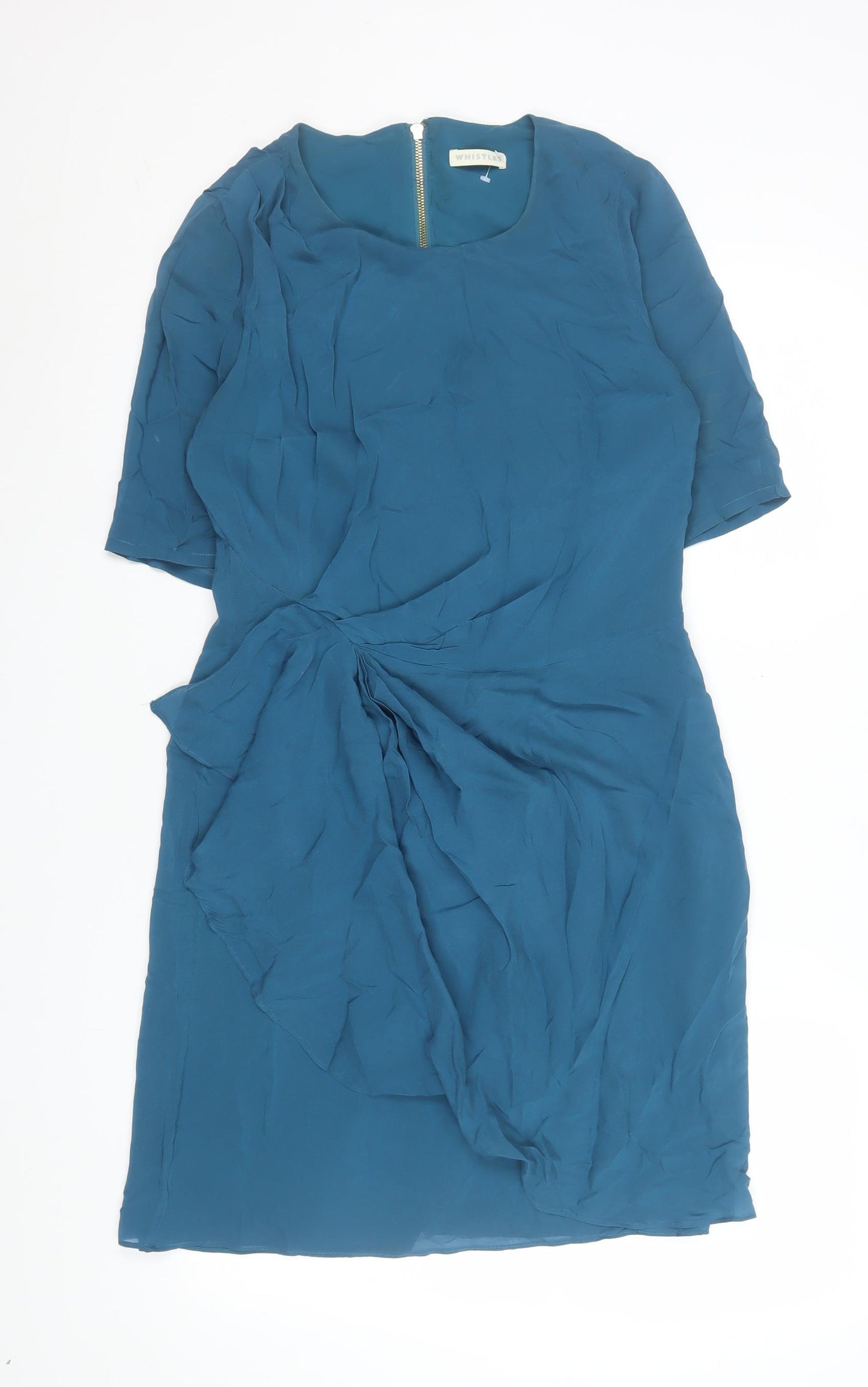 Whistles Women's Blue Silk Sheath Knee Length Dress Size 14