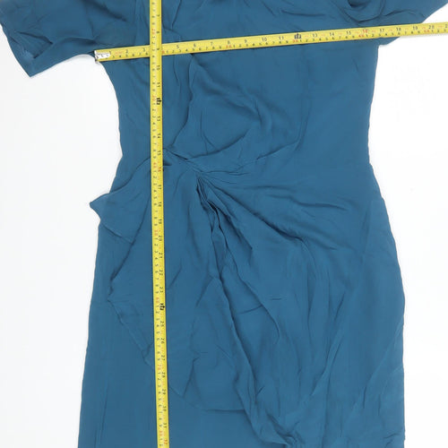 Whistles Women's Blue Silk Sheath Knee Length Dress Size 14