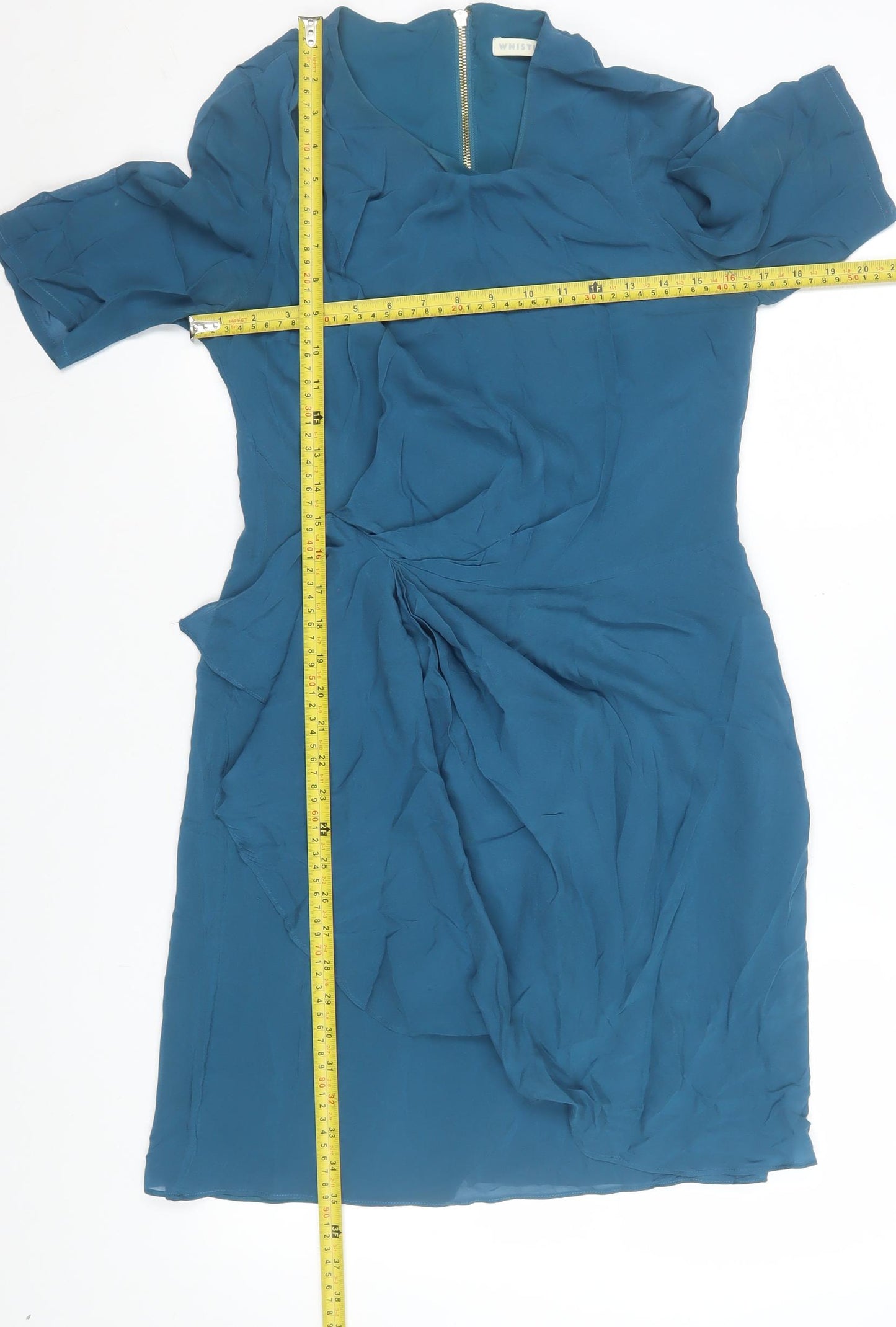 Whistles Women's Blue Silk Sheath Knee Length Dress Size 14