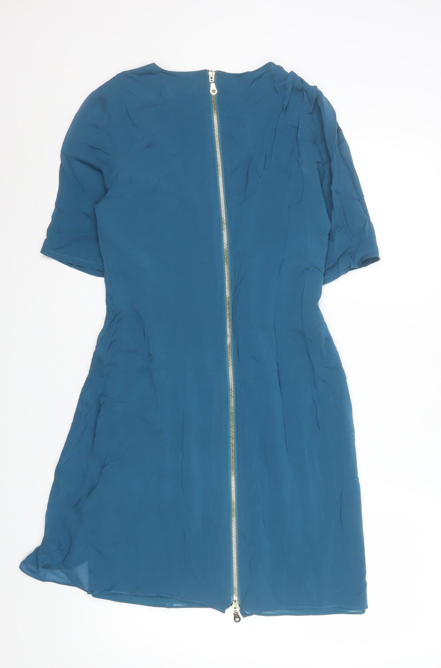 Whistles Women's Blue Silk Sheath Knee Length Dress Size 14