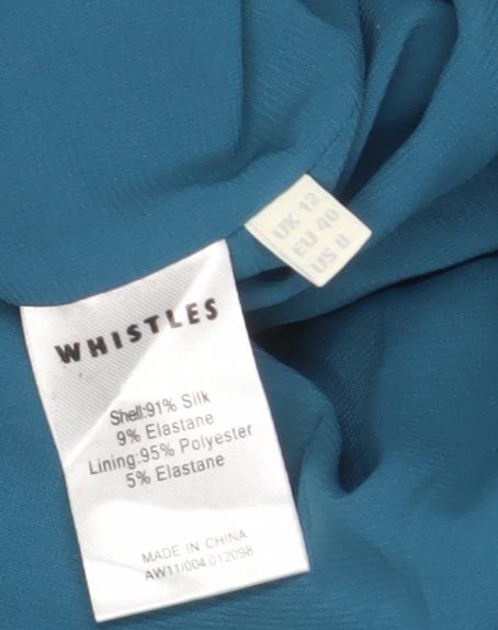 Whistles Women's Blue Silk Sheath Knee Length Dress Size 14