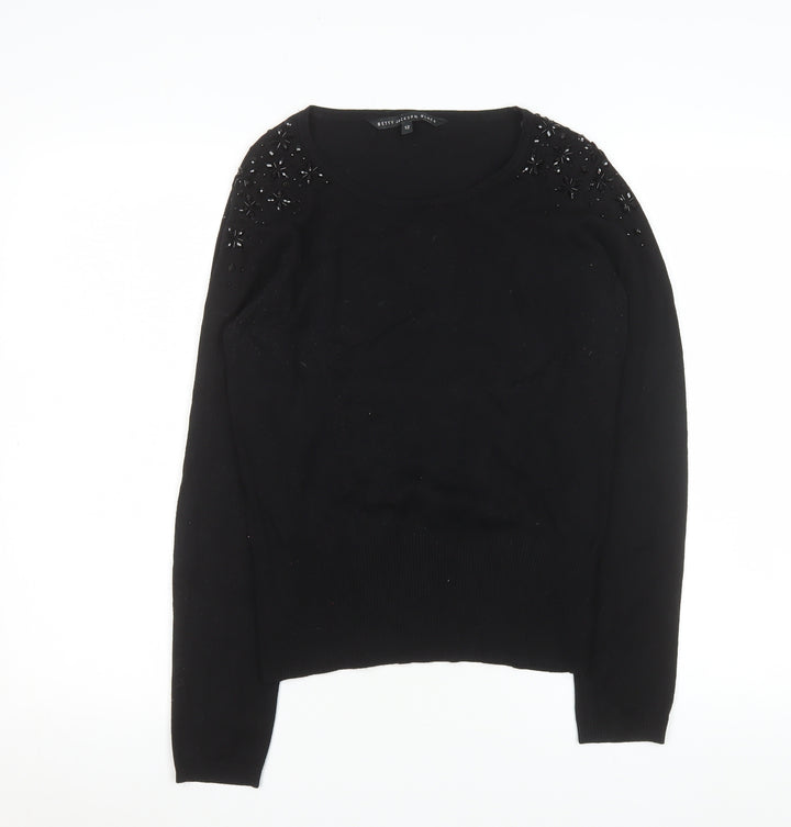 Betty Jackson Black Women's Black Beaded Knit Top Size 12