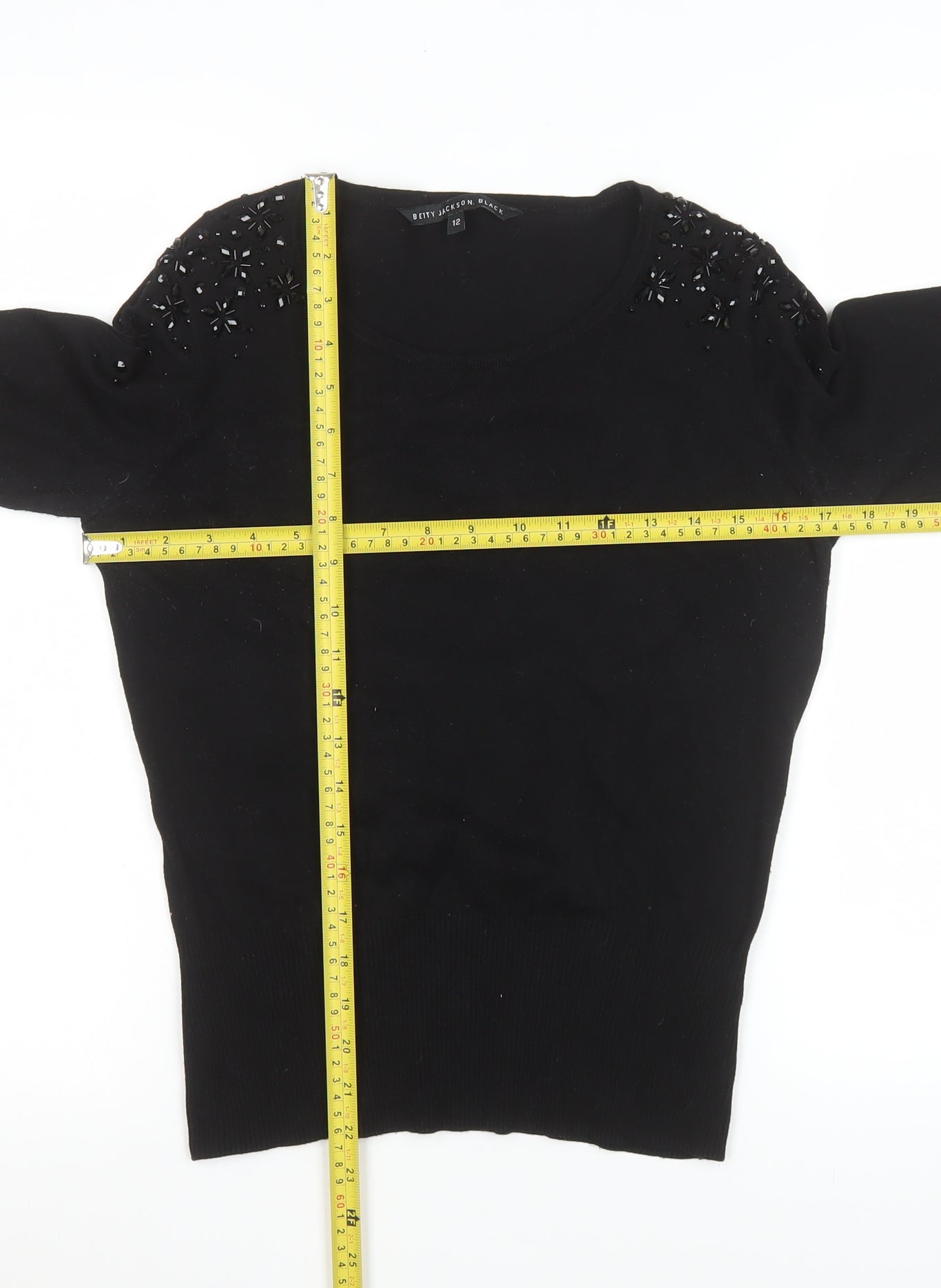 Betty Jackson Black Women's Black Beaded Knit Top Size 12