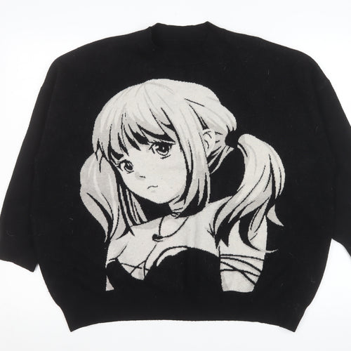 Romwe Women's Black Anime Graphic Pullover Sweatshirt Size L