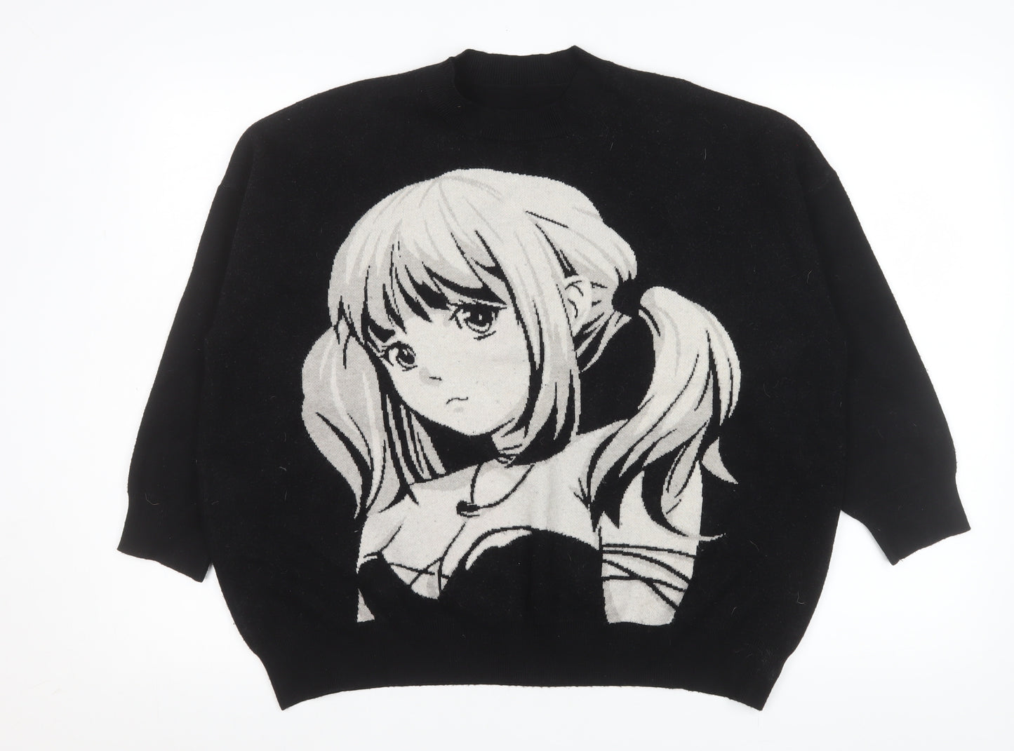 Romwe Women's Black Anime Graphic Pullover Sweatshirt Size L