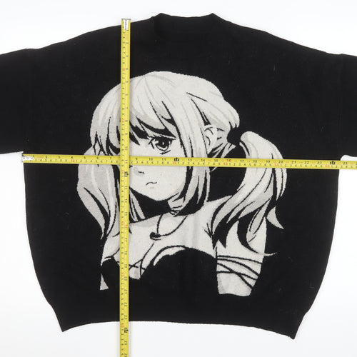 Romwe Women's Black Anime Graphic Pullover Sweatshirt Size L