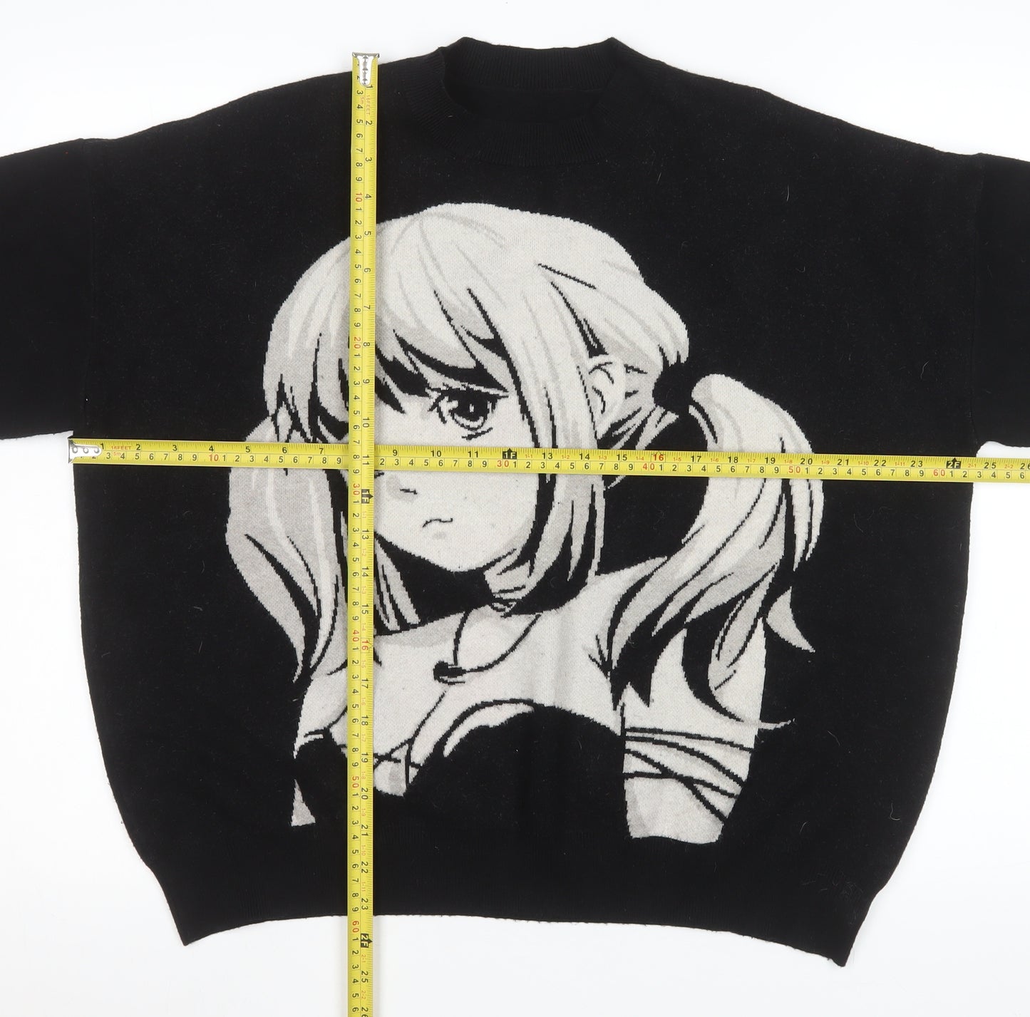 Romwe Women's Black Anime Graphic Pullover Sweatshirt Size L