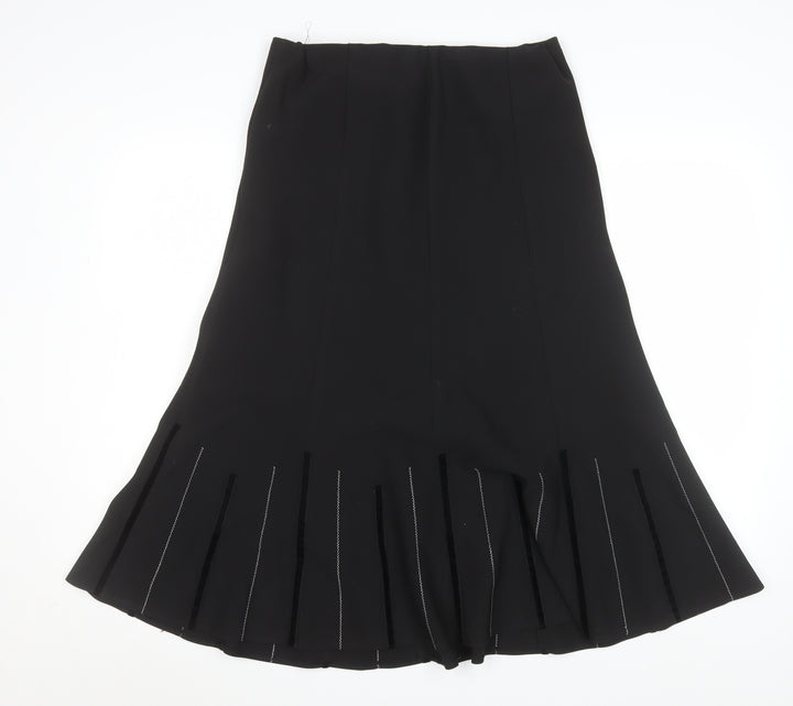 Platform Women's Black Size 12 Pleated Flare Midi Skirt Polyester Blend
