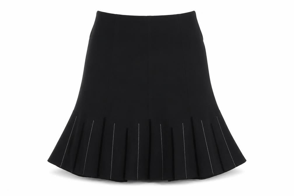 Front view of Platform Women's Black, size 12, Pleated Flare Midi Skirt Polyester Blend