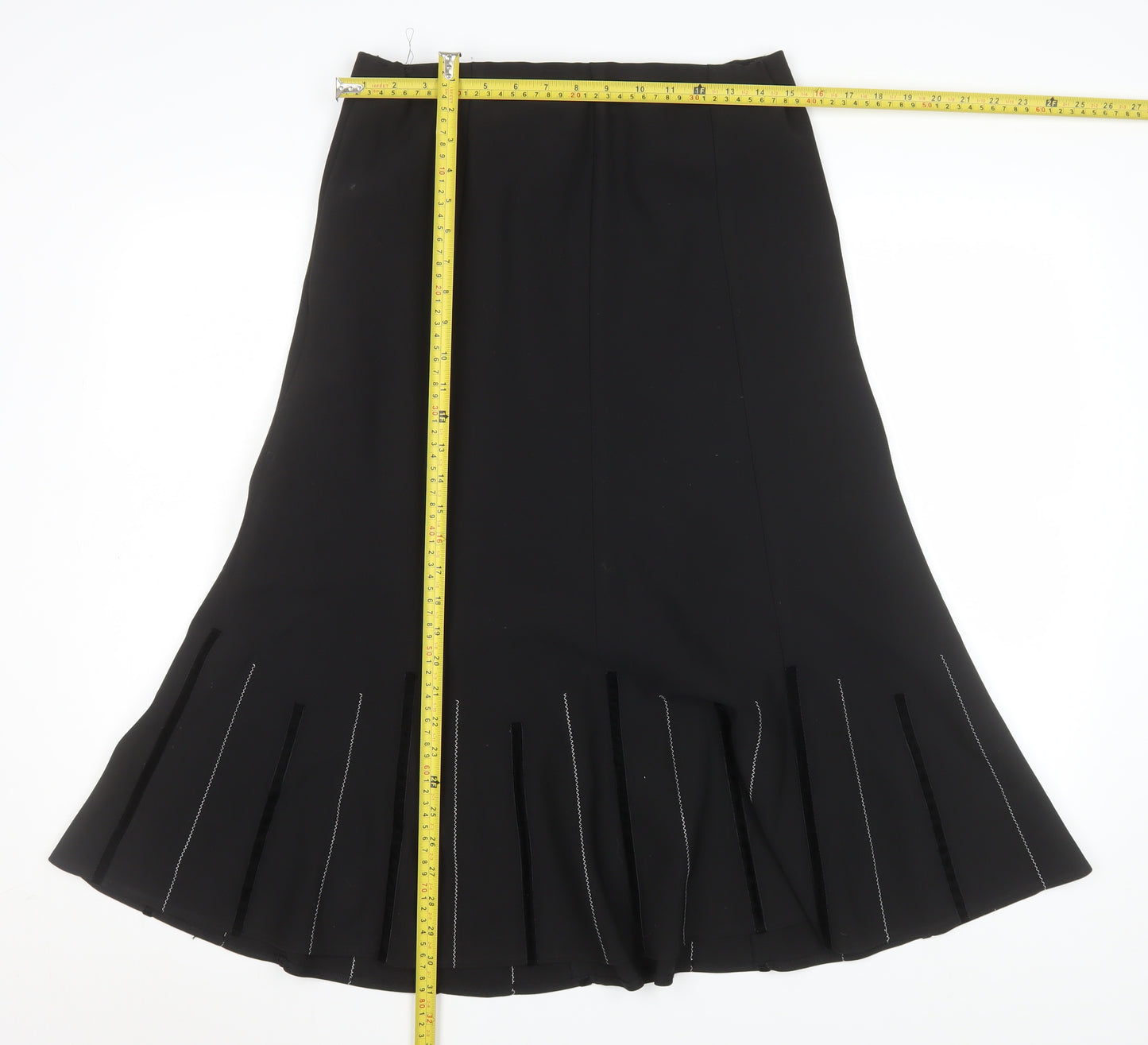 Platform Women's Black Size 12 Pleated Flare Midi Skirt Polyester Blend