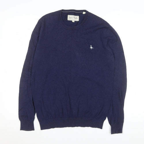 Jack Wills Men's Blue Cotton Cashmere Crew Neck Jumper Size S