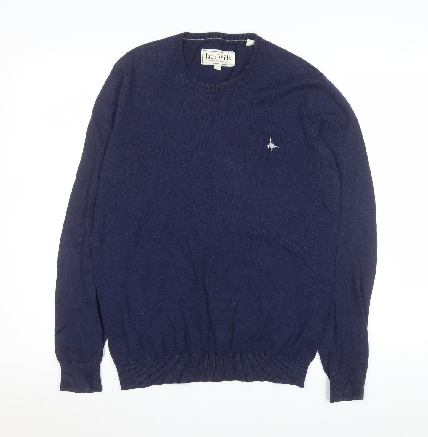 Jack Wills Men's Blue Cotton Cashmere Crew Neck Jumper Size S
