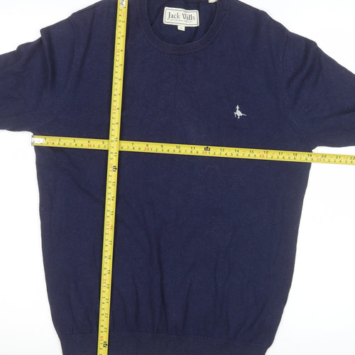 Jack Wills Men's Blue Cotton Cashmere Crew Neck Jumper Size S