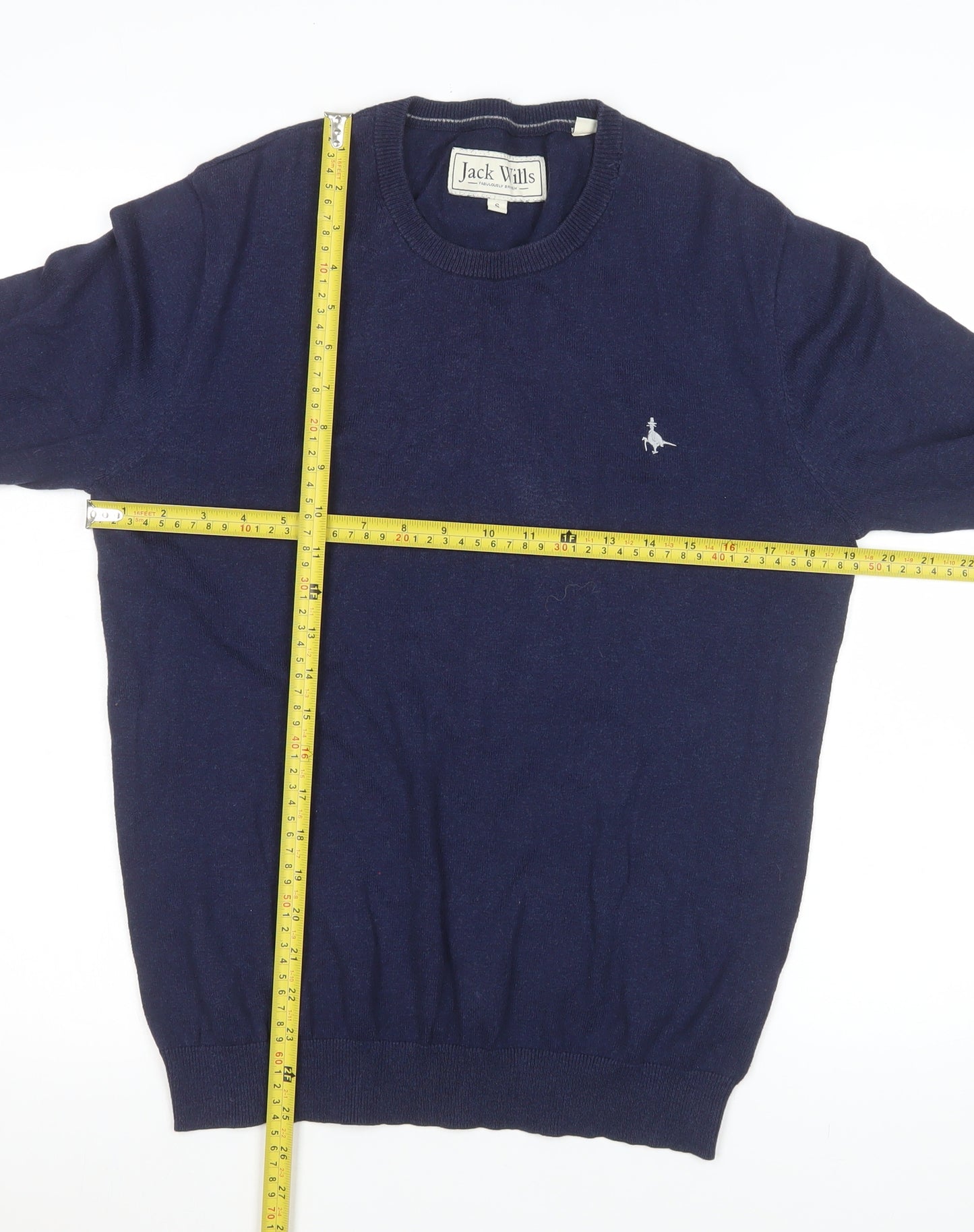 Jack Wills Men's Blue Cotton Cashmere Crew Neck Jumper Size S
