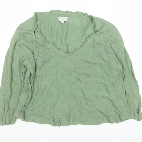 Jigsaw Women’s Green V-Neck Long Sleeve Cotton Knit Top M