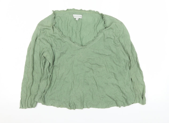 Jigsaw Women’s Green V-Neck Long Sleeve Cotton Knit Top M
