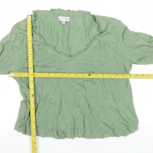 Jigsaw Women’s Green V-Neck Long Sleeve Cotton Knit Top M