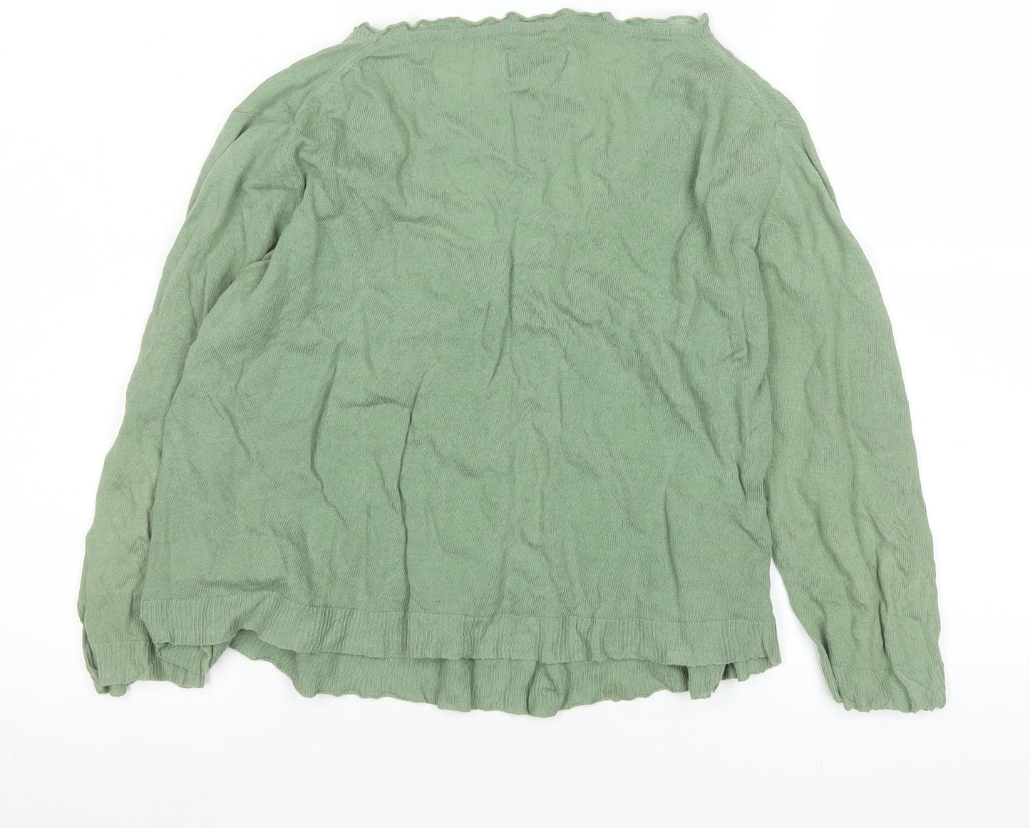 Jigsaw Women’s Green V-Neck Long Sleeve Cotton Knit Top M