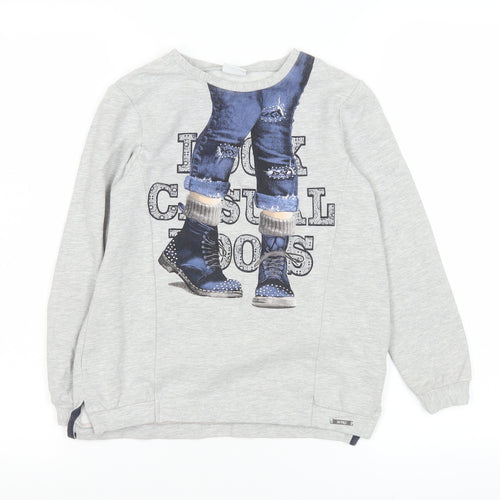 Mayoral Girls Grey Long Sleeve Graphic Pullover T-Shirt 9 Years