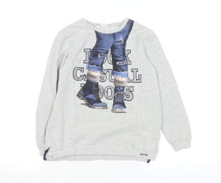 Mayoral Girls Grey Long Sleeve Graphic Pullover T-Shirt 9 Years