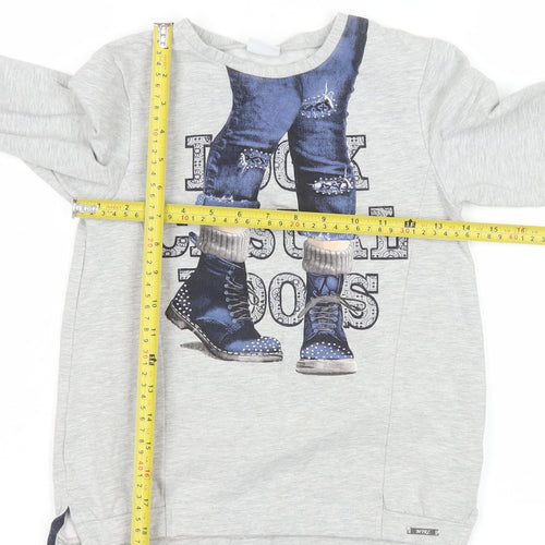Mayoral Girls Grey Long Sleeve Graphic Pullover T-Shirt 9 Years