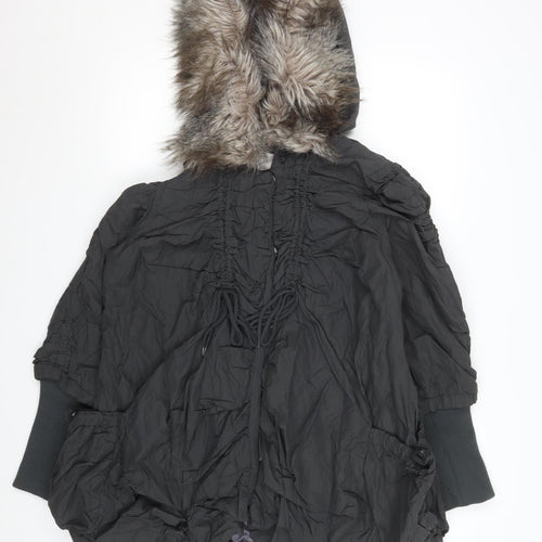 River Island Womens Black Faux Fur Hooded Parka Coat Size 10
