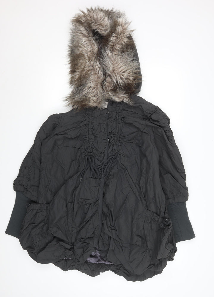 River Island Womens Black Faux Fur Hooded Parka Coat Size 10