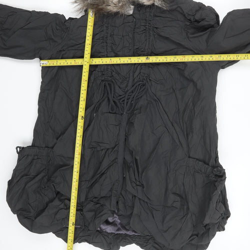 River Island Womens Black Faux Fur Hooded Parka Coat Size 10