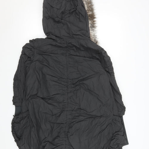 River Island Womens Black Faux Fur Hooded Parka Coat Size 10