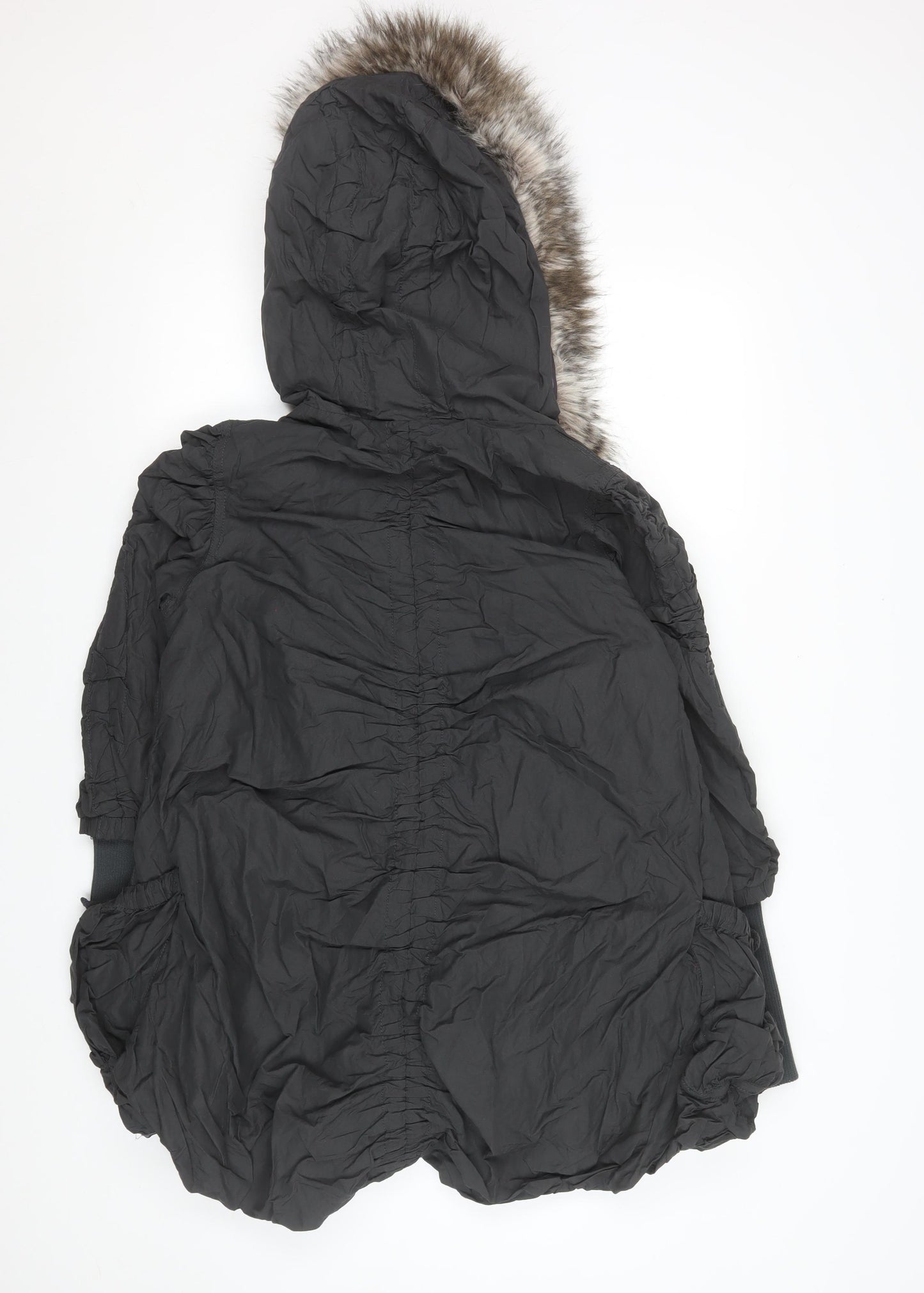 River Island Womens Black Faux Fur Hooded Parka Coat Size 10