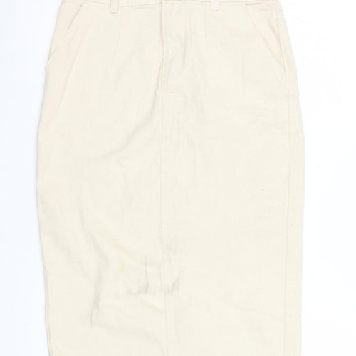 Boohoo Blue Women's Beige Cotton Pencil Skirt UK 10 Knee Length
