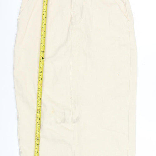 Boohoo Blue Women's Beige Cotton Pencil Skirt UK 10 Knee Length