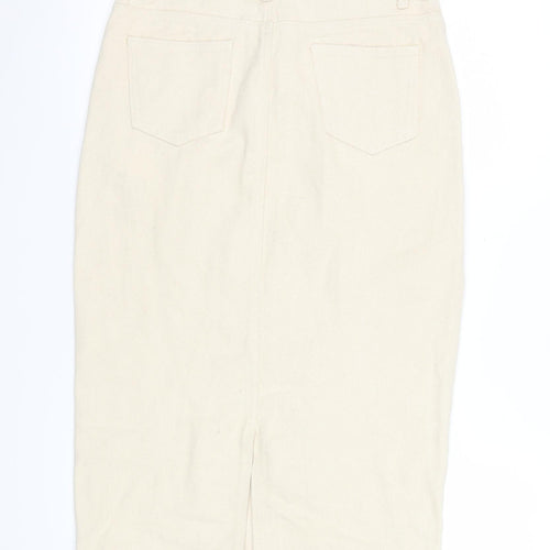 Boohoo Blue Women's Beige Cotton Pencil Skirt UK 10 Knee Length