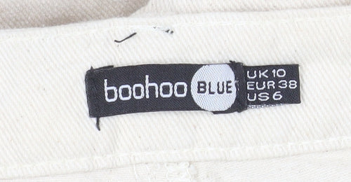 Boohoo Blue Women's Beige Cotton Pencil Skirt UK 10 Knee Length