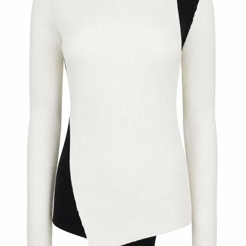 DKNY Womens Cream Black XS Ribbed Asymmetrical Knit Jumper