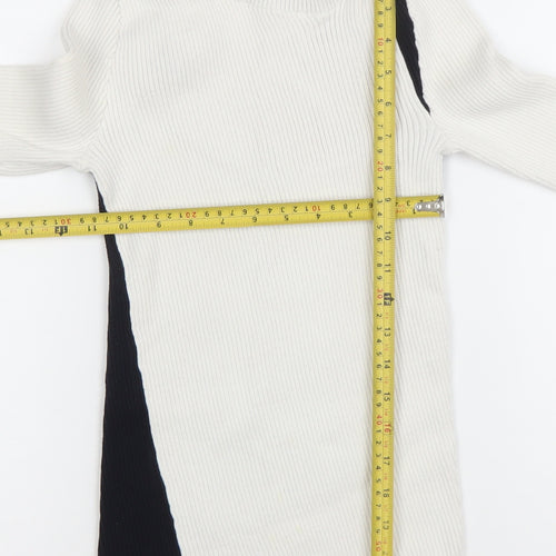 DKNY Womens Cream Black XS Ribbed Asymmetrical Knit Jumper