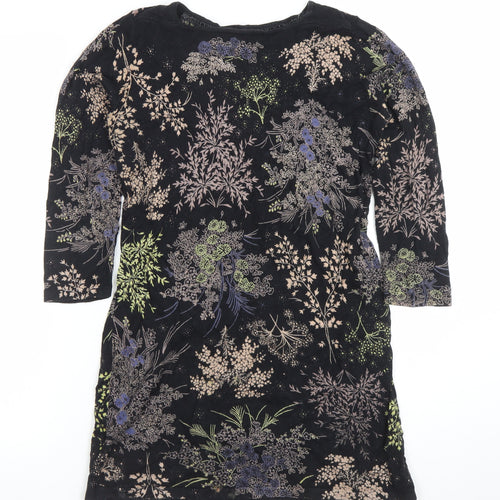 Next Women's Black Floral Velvet Shift Dress Size 8