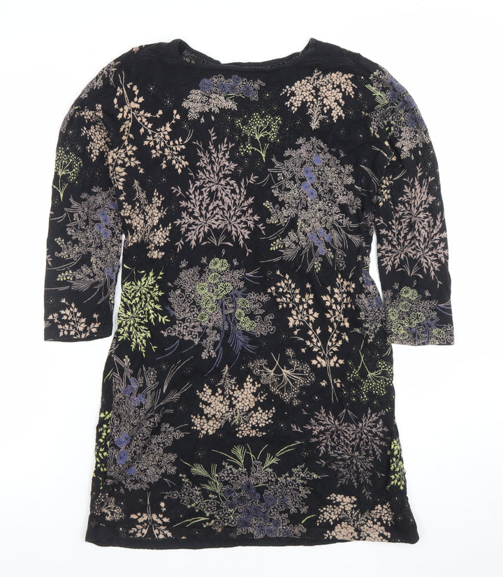Next Women's Black Floral Velvet Shift Dress Size 8